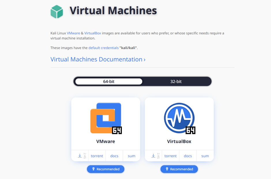 Образы виртуальных машин Kali Linux